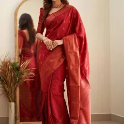 Aman's Impero Woven Design Zari Silk Blend Handloom Banarasi Saree-picture-32