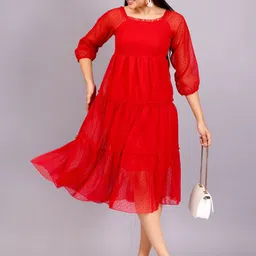 HIGHLIGHT FASHION EXPORT Puff Sleeve Georgette Empire Midi Dress-picture-35