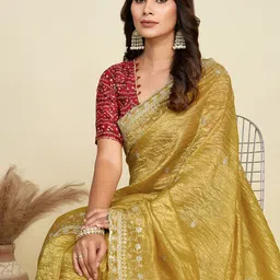 Kandora Floral Embroidered Pure Chiffon Heavy Work Saree image 4