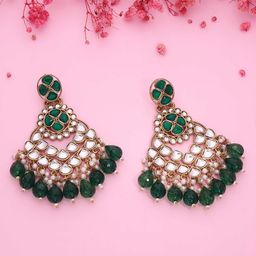 MEIRA JEWELLERY Gold Plated Artificial Stones Studded & Beaded Chandbalis-picture-38