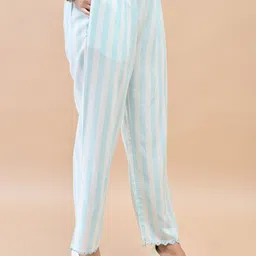 Shree Striped Regular Thread Work Liva Kurta With Trousers & Dupatta image 2