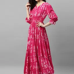 Krunal Raiyani Women Tie and Dye Printed V-Neck Tiered Fit & Flare Maxi Dress-image-77