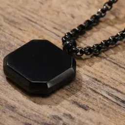 Nitant Black Glass Cut Sqaure Necklace Pendant Chain For Men-picture-23