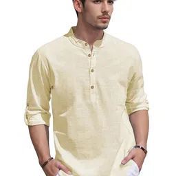 KNOWTED Mandarin Collar Roll-Up Sleeves Straight Short Kurta-image-77