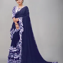 Flip The Style Pure Georgette Embellished Mirror Work Ruffles Saree-picture-28