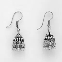 SZN German Silver Silver-Plated Beaded Oxidized Dome Shaped Jhumkas image 3