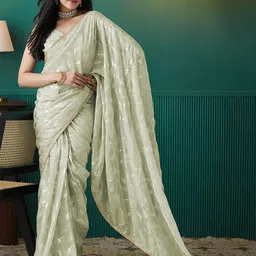 RACHNA Foil Printed Embroidered Ready To Wear Organza Saree image 4