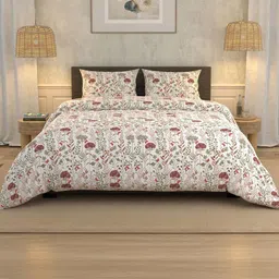 LA VERNE Off White And Brown Floral 180 TC King Bedsheet With 2 Pillow Covers image 4