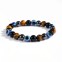 Vanira Women Tiger Eye Obsidian Hematite Evil Eye Elasticated Multiple Protection Bracelet-picture-29