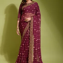 CANIZZARO Embellished Embroidered Pure Chiffon Heavy Work Saree-picture-38