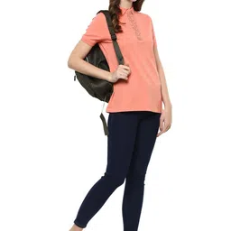 Moda Elementi Women Solid Polo Collar Cotton T-shirt image 5