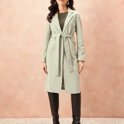 all about you Chevron Notched Lapel Front-Open Longline Overcoat with Belt image 2
