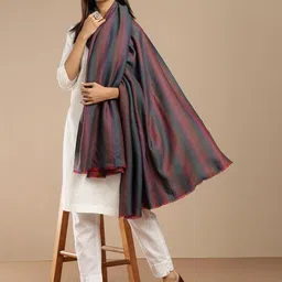 Fabindia Striped Woven Design Fringed Border Detail Woollen Shawl-picture-37