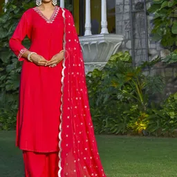 Nayo Women Embroidered Thread Work Kurta with Palazzos & With Dupatta image 4