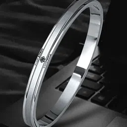 MEENAZ Men Stainless Steel Silver-Plated American Diamond Kada Bracelet image 1