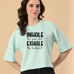 OWL MINK Women Printed Pure Cotton Applique T-shirt-image-42