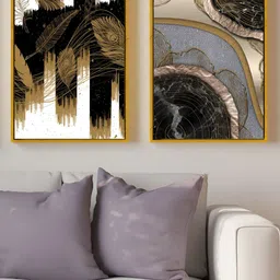 Myntra Elegant Homes Gold-Toned & Black 2 Pcs Nordic Minimalist Abstract Canvas Wall Art-picture-16