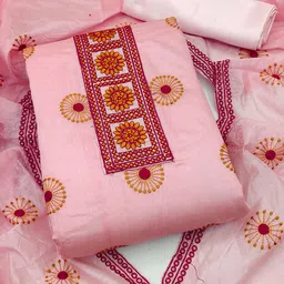 HERE&NOW Floral Embroidered Thread Work Unstitched Dress Material-picture-41