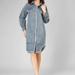 COSMIC TRIO Fringed Denim Shirt Dress-picture-44