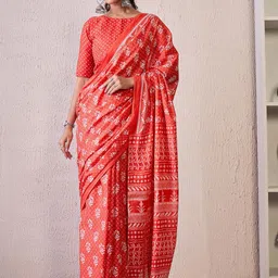 Mitera Floral Block Print Saree-picture-30