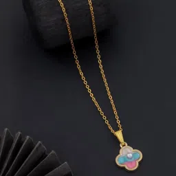 SZN Elegant Set Of 2 Gold-Plated Beaded Enamelled Floral Shaped Pendants With Chains image 5