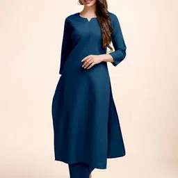 BANJANAN Women Navy Blue Cotton Silk Kurtas-picture-24