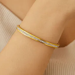 Bohey by KARATCART Gold Plated American Diamond Studded Elegant Bangle-Style Bracelet image 3