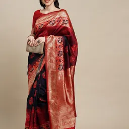 Mitera Woven Design Zari Silk Blend Kanjeevaram Saree image 4