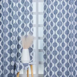 Parda Online White & Grey 2 Pieces Abstract Printed Linen Sheer Door Curtains-picture-29