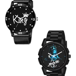 JUST LIKE Unisex Pack of 2 Printed Analogue Watch minu King pu & j-16 blue maha combo2-picture-37