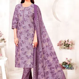 Simmu Women Floral Printed Regular Pure Cotton Kurta with Trousers & With Dupatta-picture-24