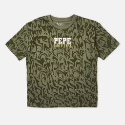 Pepe Jeans Boys Camouflage Printed Round Neck Pure Cotton Oversized T-shirt-picture-36