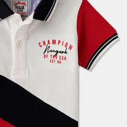 R&B Boys Colourblocked Polo Collar Cotton Relaxed Fit T-shirt image 3