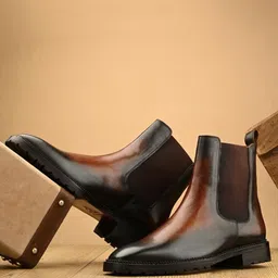 MILLE DOLLARI Men Leather Block-Heeled Chelsea Boots-picture-35