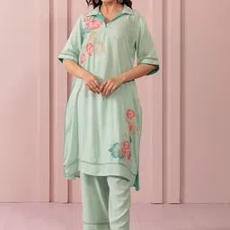 MISRI Women Floral Embroidered Regular Thread Work Kurta with Trousers-image-29