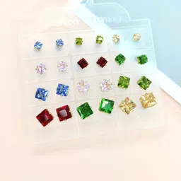 Shivarth Set of 12 Metal American Diamond Earrings-image-28