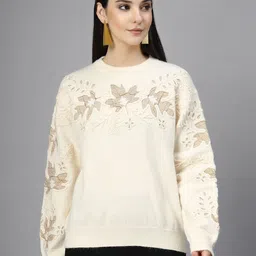Mafadeny Women Floral Embroidered Pullover Sweaters-image-45
