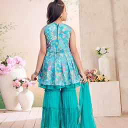 aarika Girls Floral Printed A-Line Kurta with Sharara & Dupatta image 2