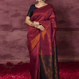 KIMISHA Woven Design Zari Silk Blend Banarasi Saree-image-36