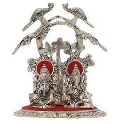 INTERNATIONAL GIFT Silver-Toned Lord Ganesha Goddess Laxmi Religious Idol Showpiece image 3