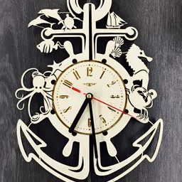 QEZNEF Beige Graphic Printed Round Contemporary Wooden Analogue Wall Clock-picture-22