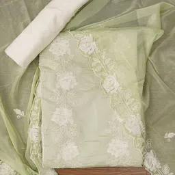 SHADOW & SAINING Floral Embroidered Thread Work Organza Unstitched Dress Material-picture-37