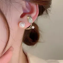 GOLDIWALA Gold-Plated Artificial Stones Studded & Beaded Korean Spherical Shaped Ear Cuff image 4