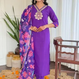 THE52 Women Floral Embroidered Kurta with Trousers & Dupatta-image-20