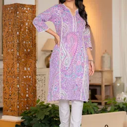 Gora Laxmi Women Purple Cotton Kurtas-picture-13