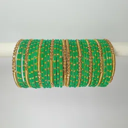 LLL FASHION Set Of 34 Green Glass Artificial Stones & Beads Bangle-picture-31