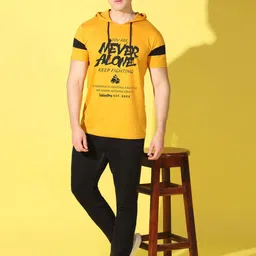 WOOSTRO Men Typography Printed Hooded Slim Fit T-shirt image 4