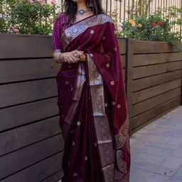 CaniBani Ethnic Motifs Zari Silk Blend Heavy Work Banarasi Saree image 4