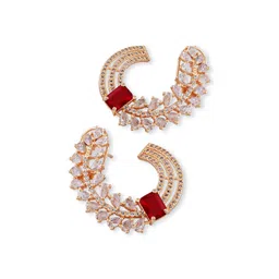 Manuvi Jewels Rose Gold Plated Cubic Zirconia Studded Contemporary Studs Earrings image 3