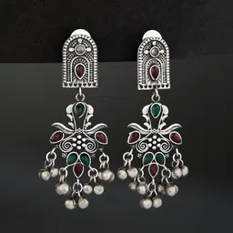 ATIBELLE German Silver Plated Oxidised Contemporary Drop Earrings-picture-38